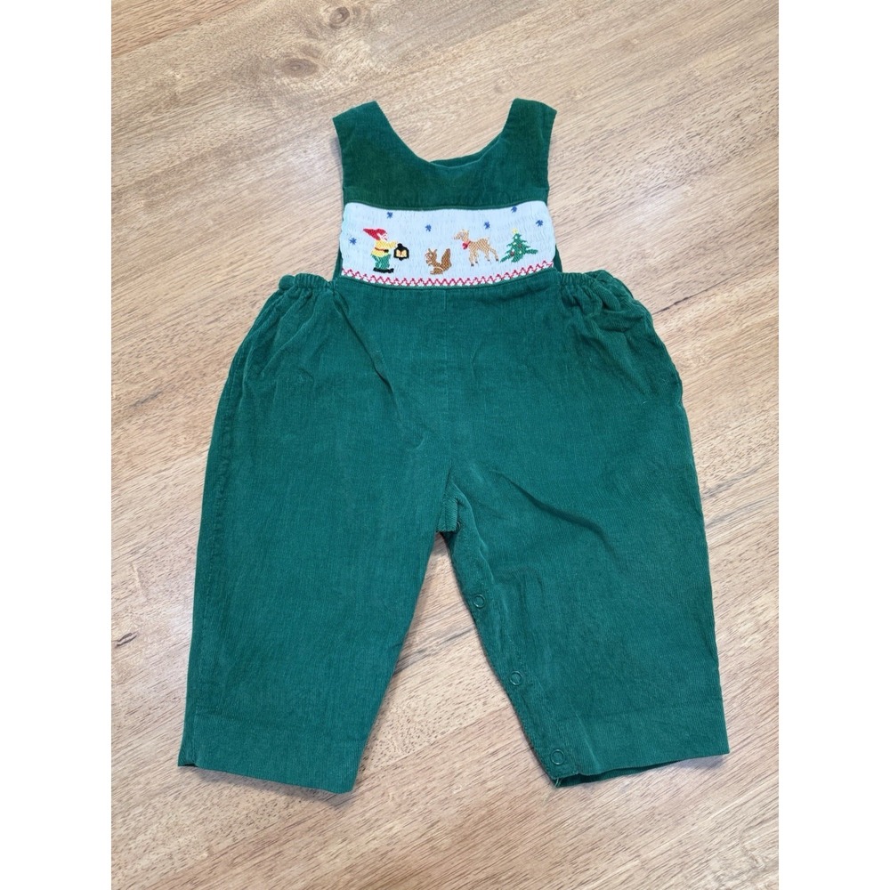 House of Hatten green corduroy Christmas smocked boys overalls SIZE 3 Months